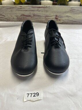 tap shoes size 7-1/2 metal plates black faux leather  theatricals preowned